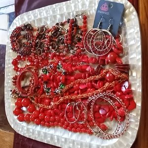 Red Lot Of 100% Wearable Jewelry
